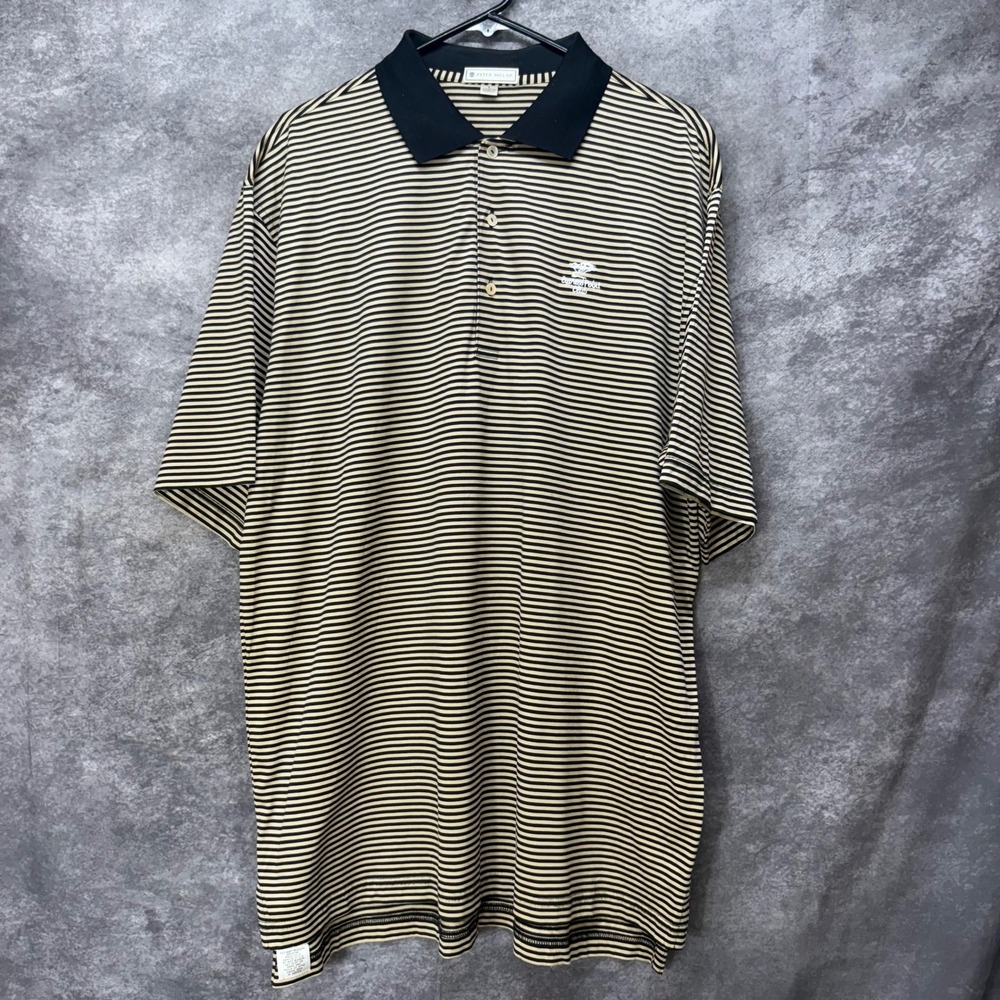 Peter Millar Cypress Point Club Striped Golf Polo Shirt Size L Beige Black